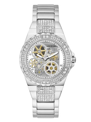 Multicolor Guess Silver-Tone Exposed Dial Analog Women's Watches | 2579-OGLXB