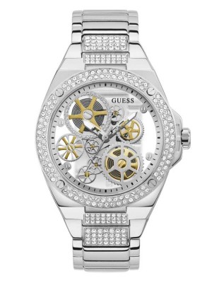 Multicolor Guess Silver-Tone Exposed Dial Analog Men's Watches | 4713-JBNXA