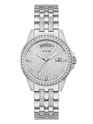 Multicolor Guess Silver-Tone Rhinestone Analog Women's Watches | 2091-ATXLI
