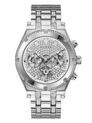 Multicolor Guess Silver-Tone Rhinestone Multifunction Men's Watches | 6287-REDBV