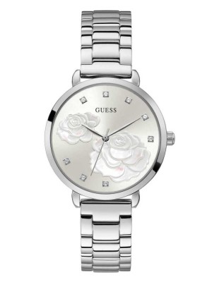 Multicolor Guess Silver-Tone Rose Crystal Analog Women's Watches | 6523-QJWOM
