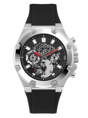 Multicolor Guess Silver-Tone and Black Multifunction Men's Watches | 0758-KZSPU