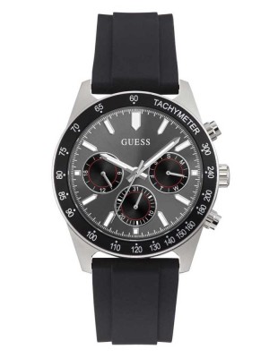 Multicolor Guess Silver-Tone and Black Multifunction Men's Watches | 7420-DFGBI