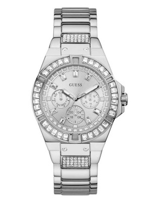 Multicolor Guess Silver-Tone and Crystal Multifunction Women's Watches | 8163-OWTJK