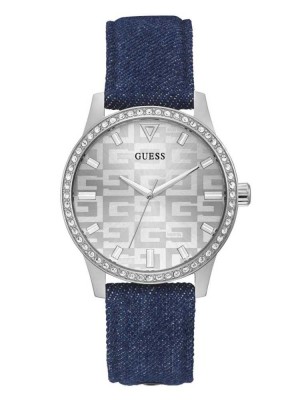 Multicolor Guess Silver-Tone and Denim Logo Analog Women's Watches | 2740-CVONB