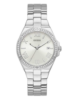Multicolor Guess Silver-Tone and Rhinestone Analog Women's Watches | 9586-ZOIYQ