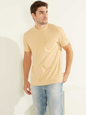 Multicolor Guess Sueded Jersey Men's T-Shirts | 6745-QVWSZ