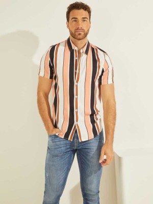 Multicolor Guess Vision Striped Men's Shirts | 5892-QJHLB