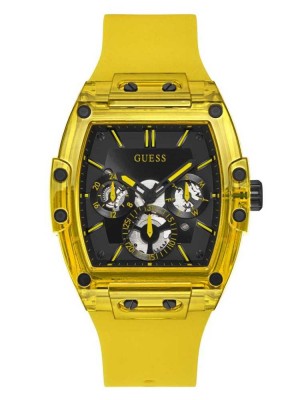 Multicolor Guess Yellow Plastic and Silicone Multifunction Men's Watches | 2395-LVYXN