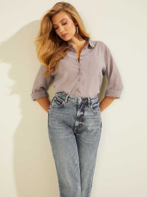 Multicolor Guess Zurie Button-Down Women's Shirts | 3507-BWKQG