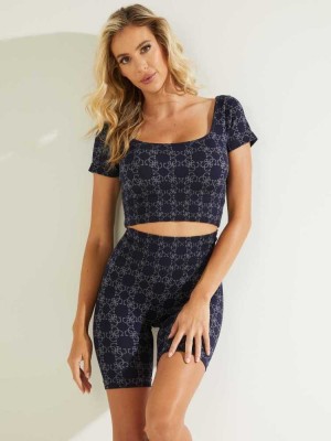 Navy Guess Della Logo Print Top Women's T-Shirts | 1925-XAORD