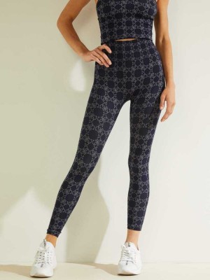 Navy Guess Della Logo Print Women's Leggings | 3708-UMAGC
