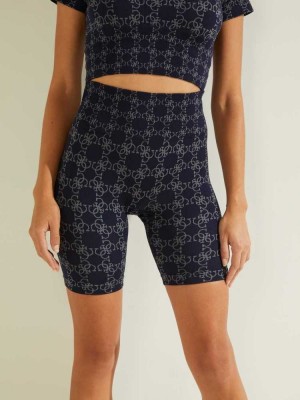 Navy Guess Della Logo Print Women's Shorts | 9208-HMFSB