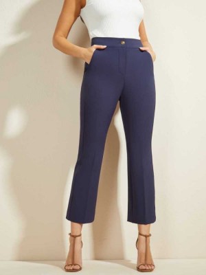 Navy Guess Evelyn Cropped Women's Pants | 3698-QUXMZ