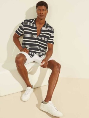Navy Guess Leo Striped Men's Shirts | 3952-PTOBE