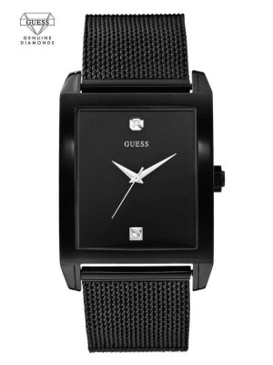 Obsidian Guess Black Mesh Diamond Analog Men's Watches | 0541-QUEOG