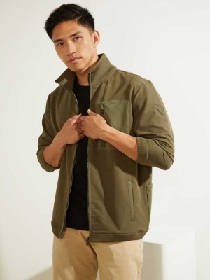 Olive Guess Explorer Zip-Up Men's Jackets | 1970-VLICP