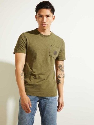 Olive Guess G Stamp Men's T-Shirts | 8317-RKTVG