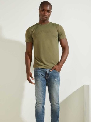 Olive Guess Korey Men's T-Shirts | 3547-UKPEA
