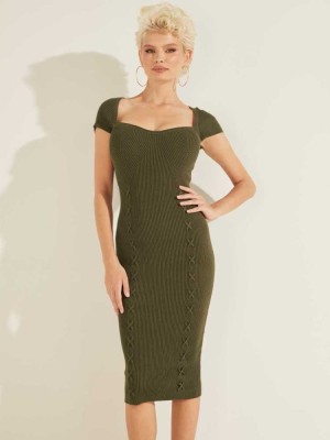 Olive Guess Margot Ribbed Women's Dresses | 3185-QPVYS