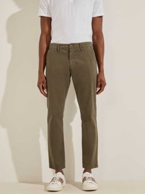 Olive Guess Myron Twill Skinny Men's Pants | 0256-ZGITQ