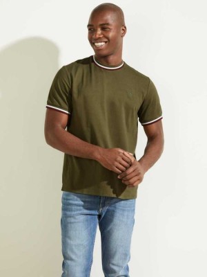 Olive Guess Paul Ringer Men's T-Shirts | 5270-BKSVP