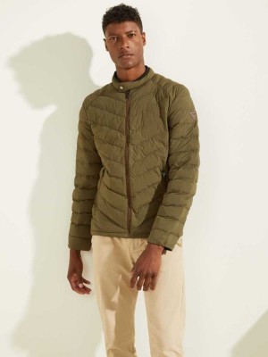 Olive Guess Slim Fit Puffer Men's Jackets | 2314-JNXBY
