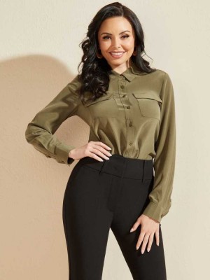 Olive Guess The Essence Women's Blouse | 0947-ZDOGJ