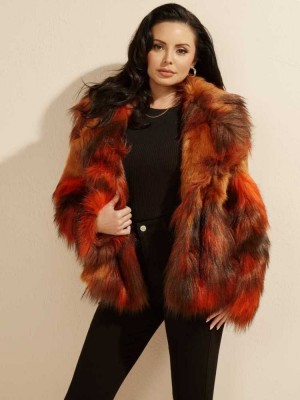 Orange Grey Guess Molly Faux-Fur Women's Jackets | 0498-VXDAO