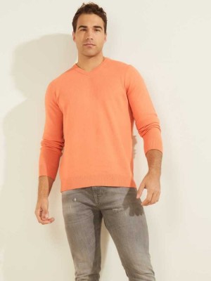Orange Guess Eco Liam V-Neck Men's Sweaters | 7419-PQKWI