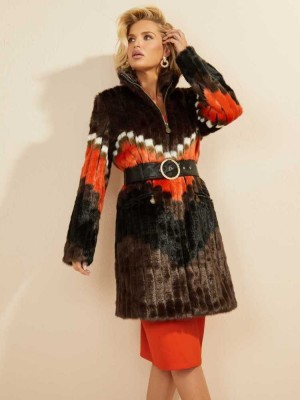 Orange Guess Judy Faux-Fur Women's Coats | 3162-XHNEU