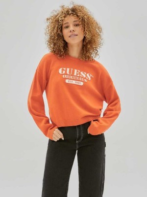 Orange Guess Originals Logo Women's Sweaters | 8406-NFUDA