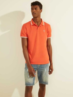 Orange Guess Sports Pique Logo Men's Polo Shirts | 0961-XZUCS