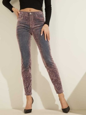 Pink Guess 1981 Velvet-Flocked Skinny Women's Jeans | 2473-JDNLA