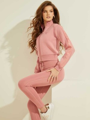 Pink Guess Cropped Scuba Logo Zip-up Women's Jackets | 1750-AIBTU