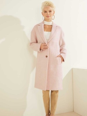 Pink Guess Destiny Wool-Blend Women's Coats | 0342-XEFPU