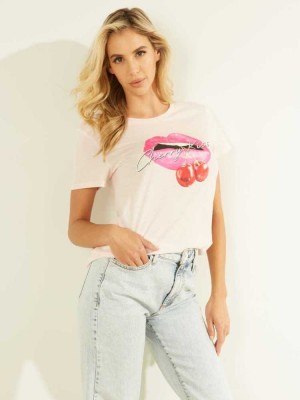 Pink Guess Eco Cherry Kiss Women's T-Shirts | 5769-OVHMZ