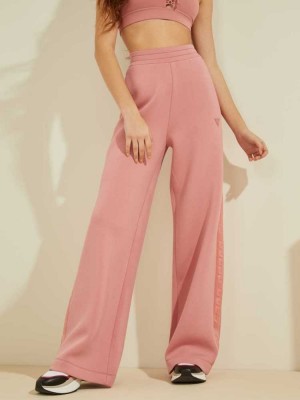 Pink Guess Eco Logo Tape Scuba Wide-Leg Women's Pants | 3410-SDNCB