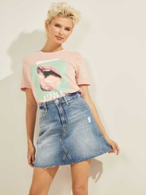 Pink Guess Eco Odette Graphic Women's T-Shirts | 8597-ZPXRS