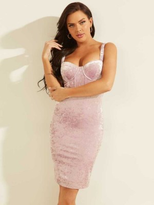 Pink Guess Gianna Velour Women's Dresses | 8796-TGKXE