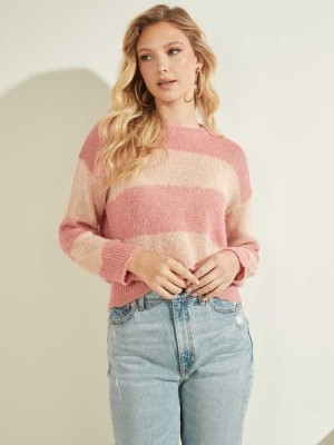Pink Guess Lorraine Stripe Alpaca-Blend Women's Sweaters | 8562-EBGZJ