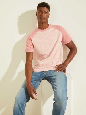 Pink Guess Playa Raglan Men's T-Shirts | 7639-EAKOM