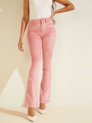 Pink Guess Super-High Rise Corduroy Women's Pants | 0628-YHZNS
