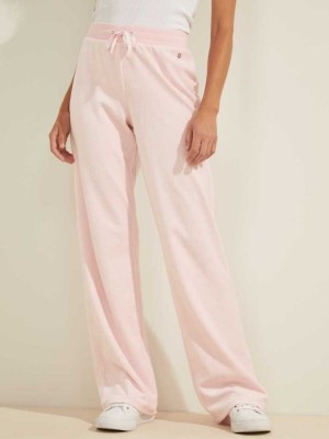 Pink Guess Velour Logo Women's Pants | 3127-LVNRU