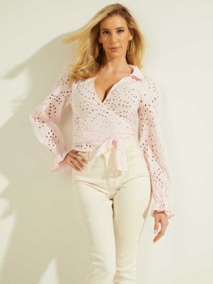 Pink Multicolor Guess Kamy Tie-Front Top Women's Tops | 7654-AXFRP