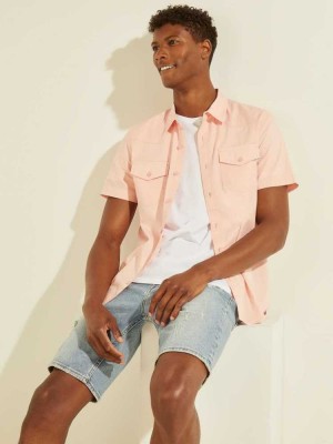 Pink Rose Guess Nottingham Western Men's Shirts | 9512-ENZLT