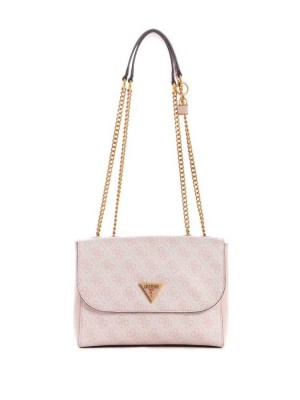 Pink White Guess Cordelia Logo Convertible Women's Crossbodies | 2917-ANWMQ
