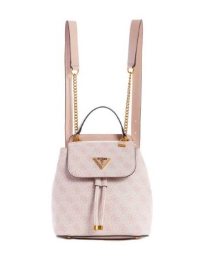 Pink White Guess Cordelia Logo Flap Women's Backpacks | 0279-GJAOY