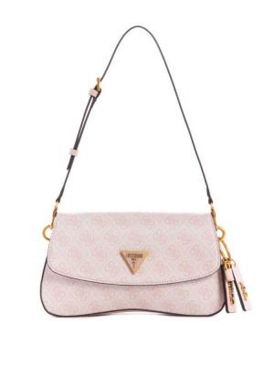 Pink White Guess Cordelia Logo Flap Women's Shoulder Bags | 0317-KRAQF
