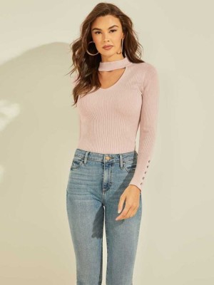 Purple Guess Brianna Button Cuff Women's Sweaters | 3274-WAVKZ